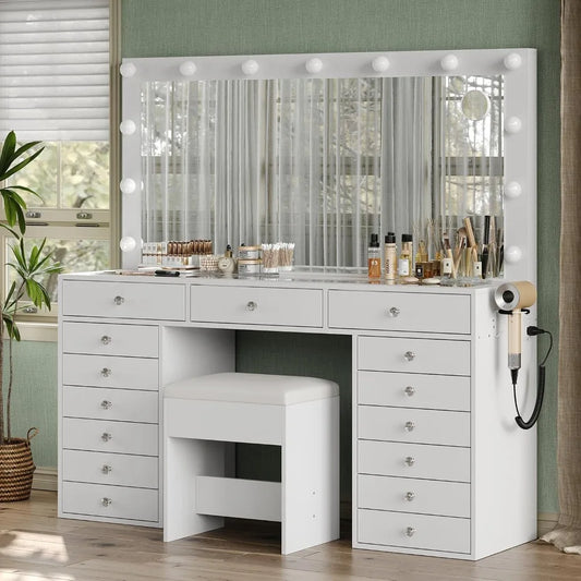 55 Makeup Vanity Desk Lighted Mirror Charging Station