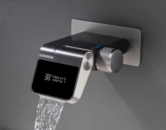Brushed Gold Wall-Mounted Water Fall Digital Display Faucet