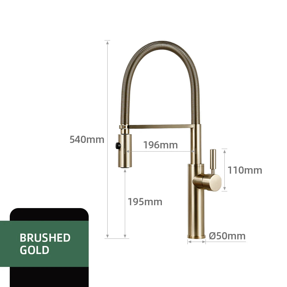 Brushed Gold Faucets Handle Pull Out Mixer Cold