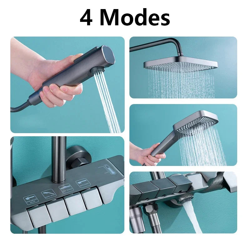 Grey Shower System Bathroom Digital Led Rain Showers