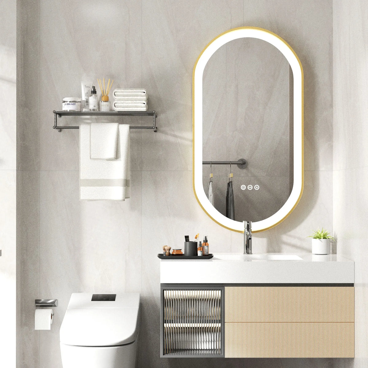Large Led Oval Bathroom Mirror Stepless Dimmable Lighted