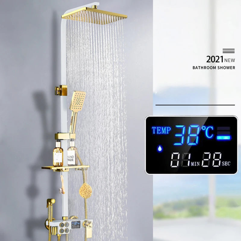 White Gold Thermostatic Shower System Quality Brass Cold