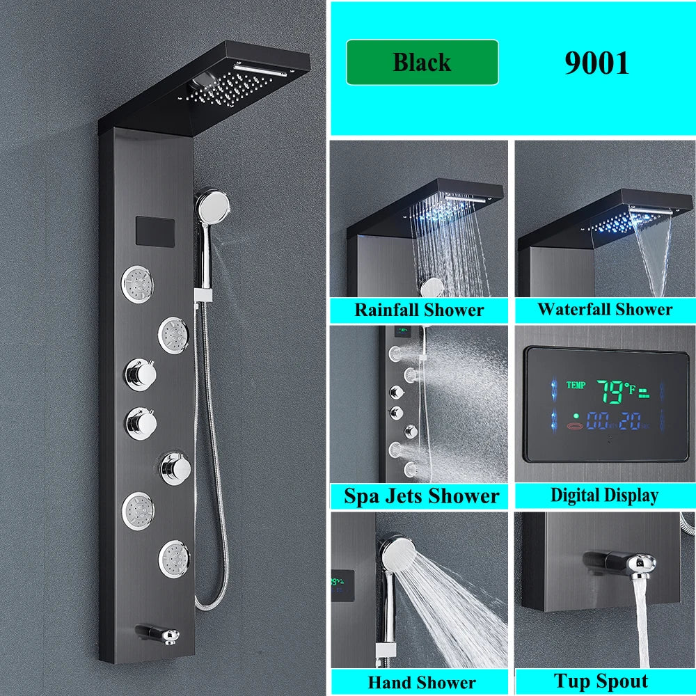 Led Shower Panel Tower System Rain Waterfall Shower