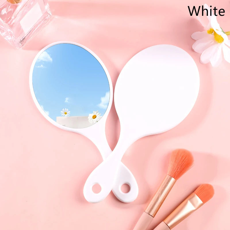 1pc Handheld Round Makeup Mirror Women Handle Compact