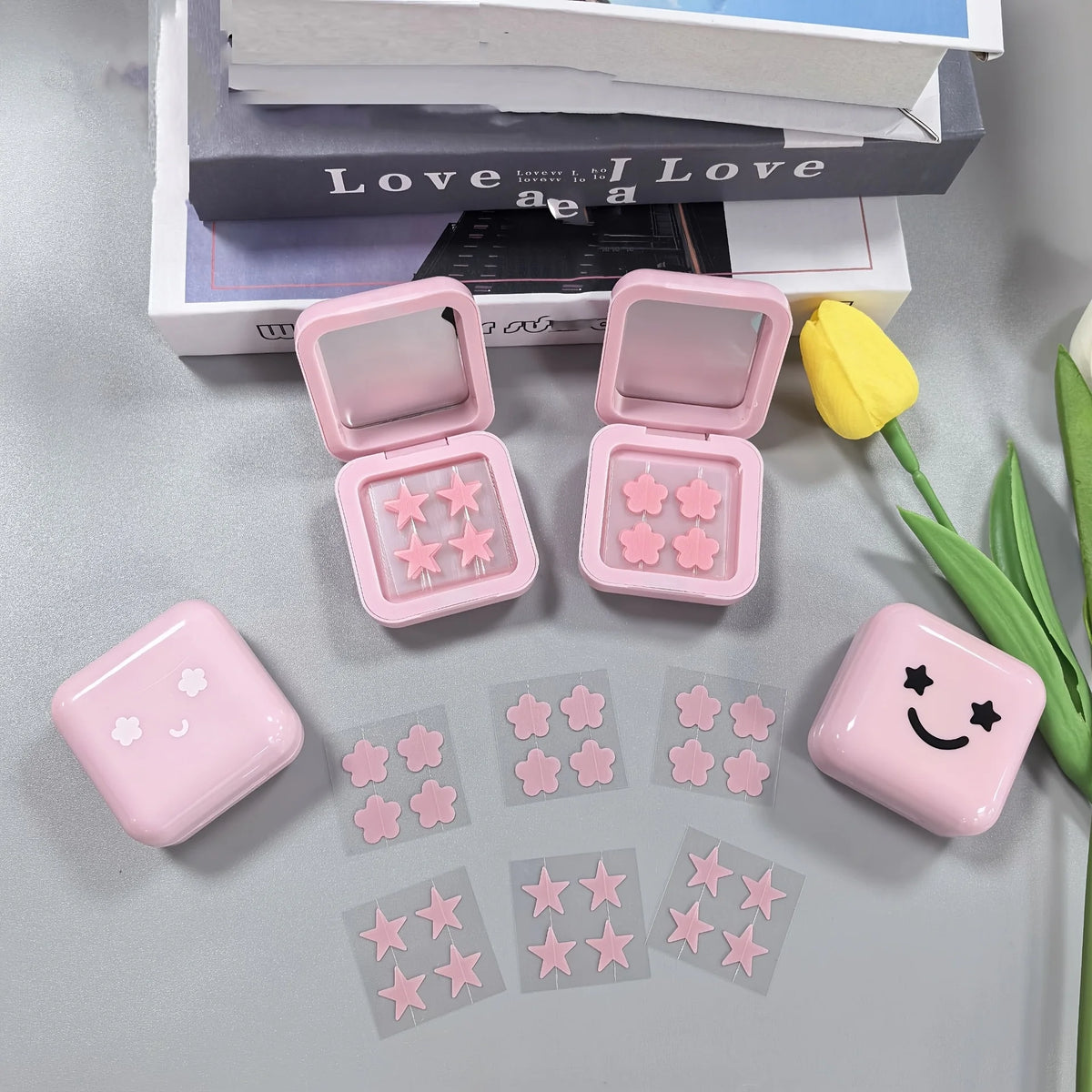 Pink Petals Hydrocolloid Pimple Patches Mirror Storage Box
