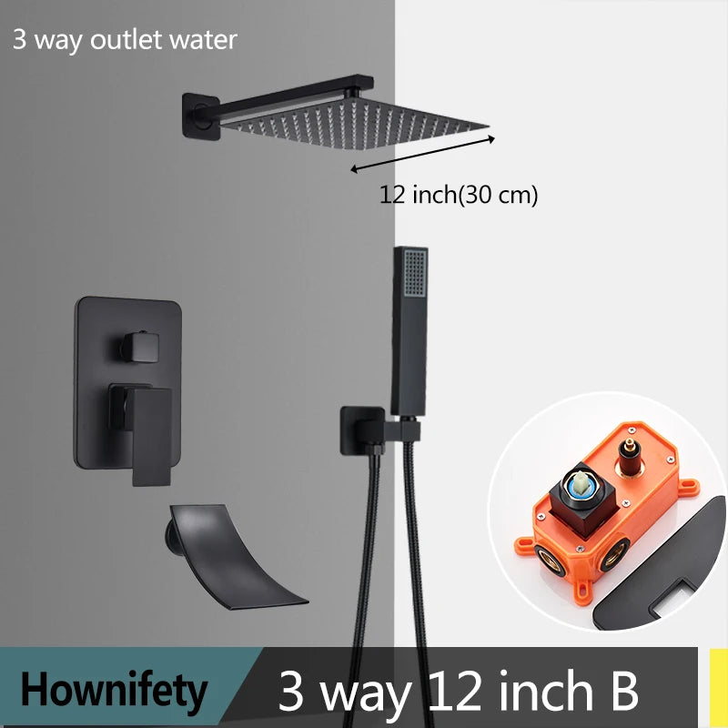 Matte Black Bathroom Shower Faucet Orange Box Rain