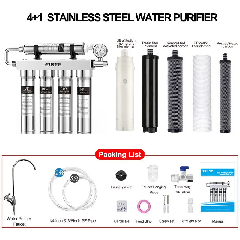 Eiree Stainless Steel 5-Stage Water Purifier Pressure Gauge