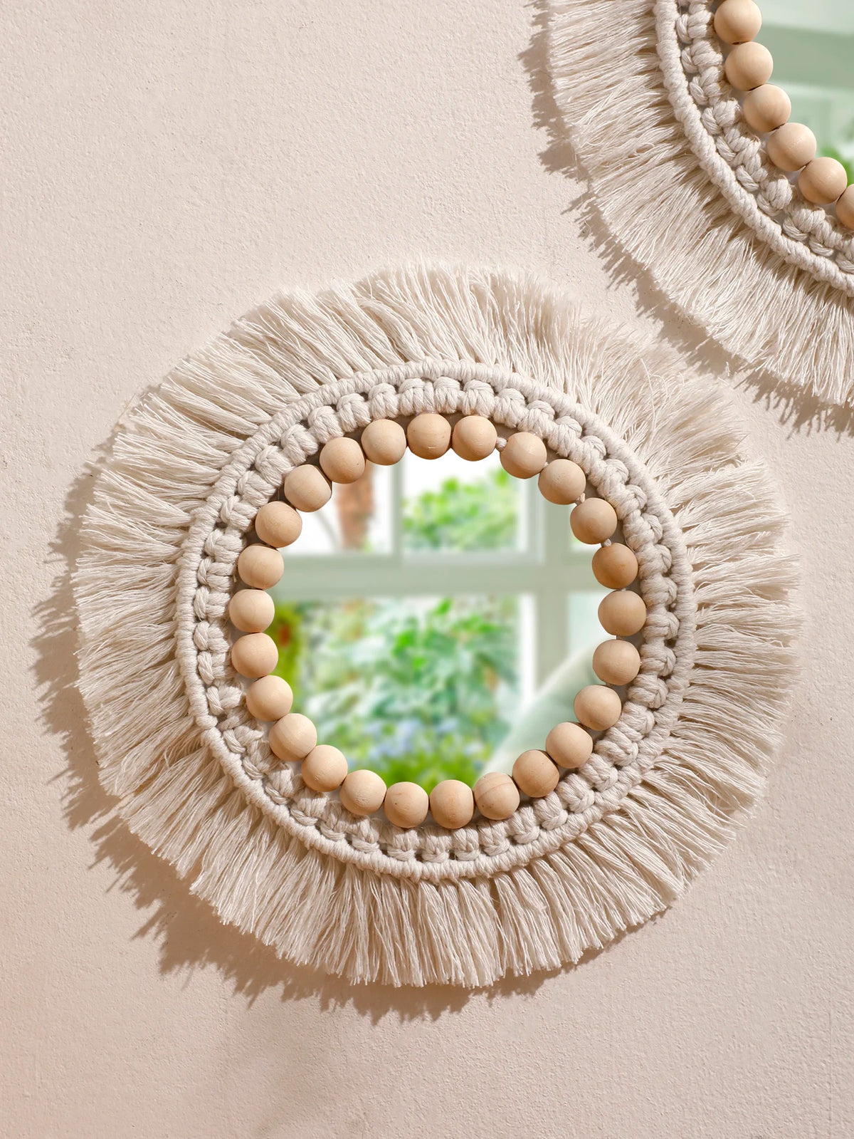 Boho Decorative Mirrors Macrame Round Mirror Aesthetic Room