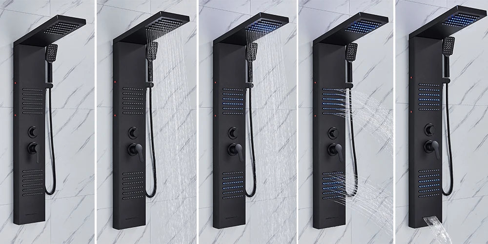 Rozin Black Shower Column Led Rainfall Bathroom Faucet