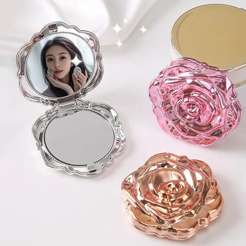 Double Sided Pocket Mirror Retro Rose Pattern Compact