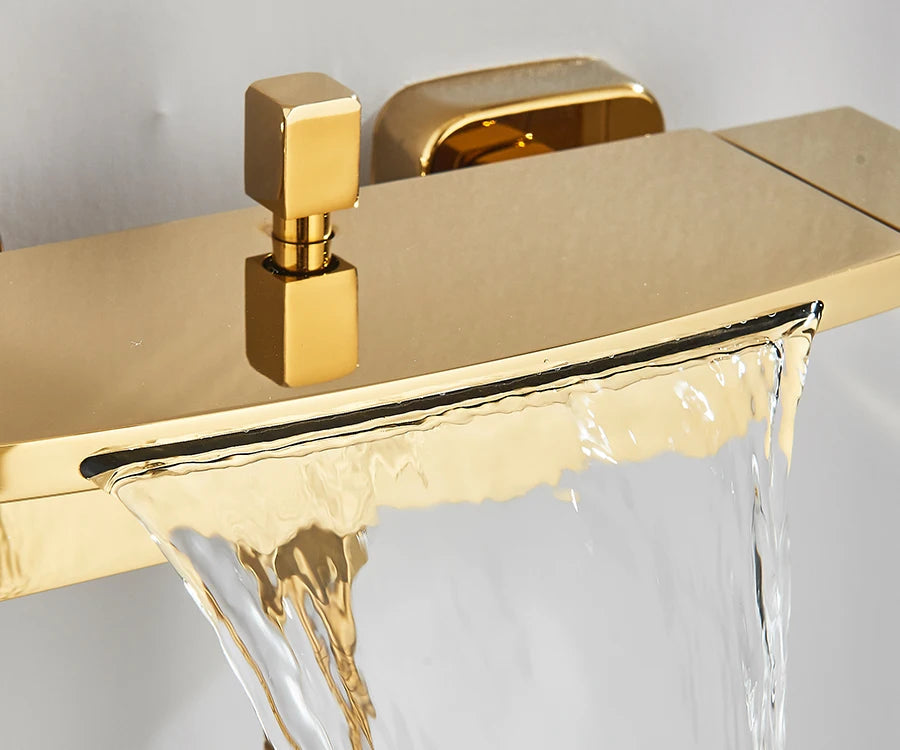 Black Waterfall Bathtub Shower Faucets Wall Mount Shower