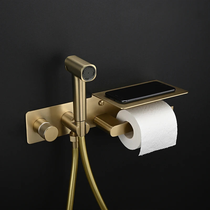 Brushed Rose Gold Bidet Sprayer Concealed Button Brass