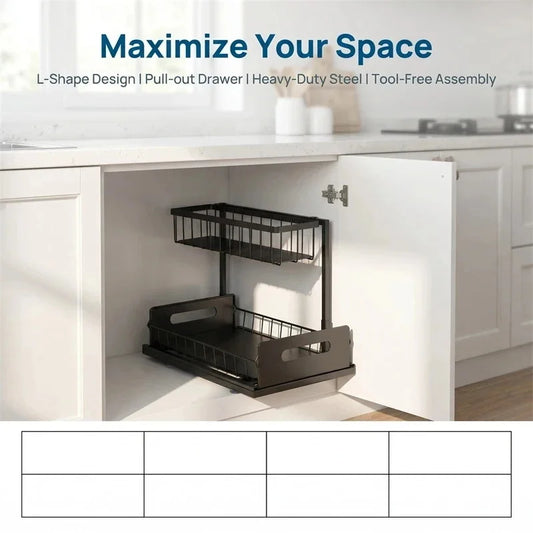 2-Tier Sliding Rustproof Metal Under Sink Storage Organizer