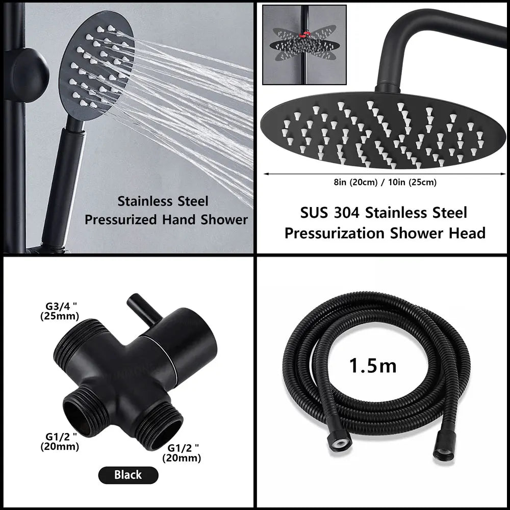Black/Chrome Bathtub Split Rain Shower Handheld Bathroom Rainfall