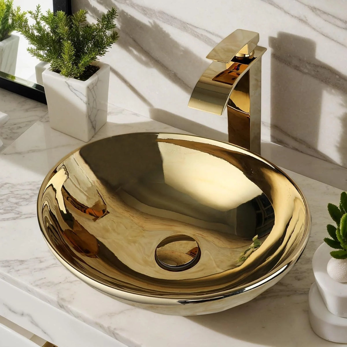 Kemaidi Bathroom Vessel Sink Luxury Shiny Gold Ceramic