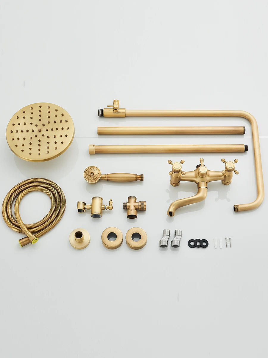 Retro Shower System Antique Brass Rainfall Shower Handheld