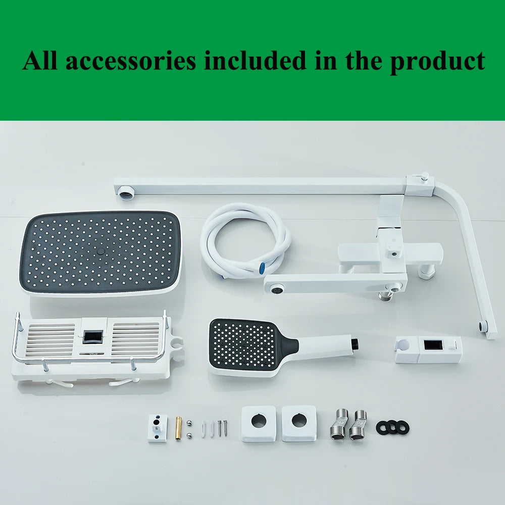 White Bathroom Shower Faucet Long Spout Rotation Function