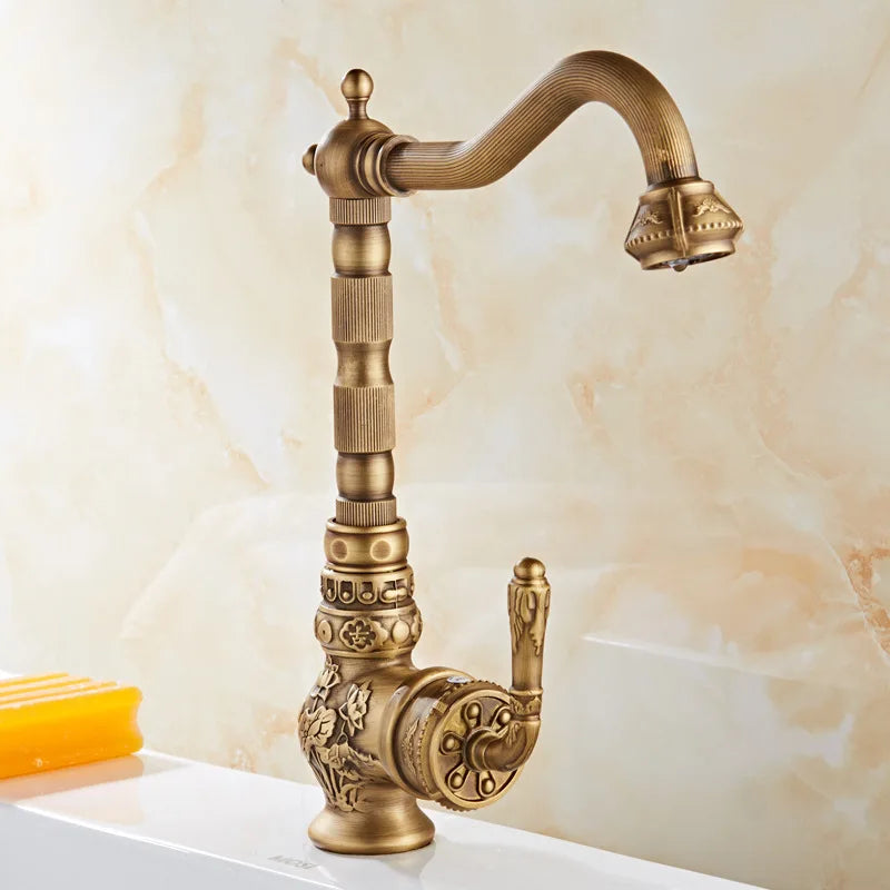 Faucet Vintage Antique Cold Rotating Bathroom Sink Carved