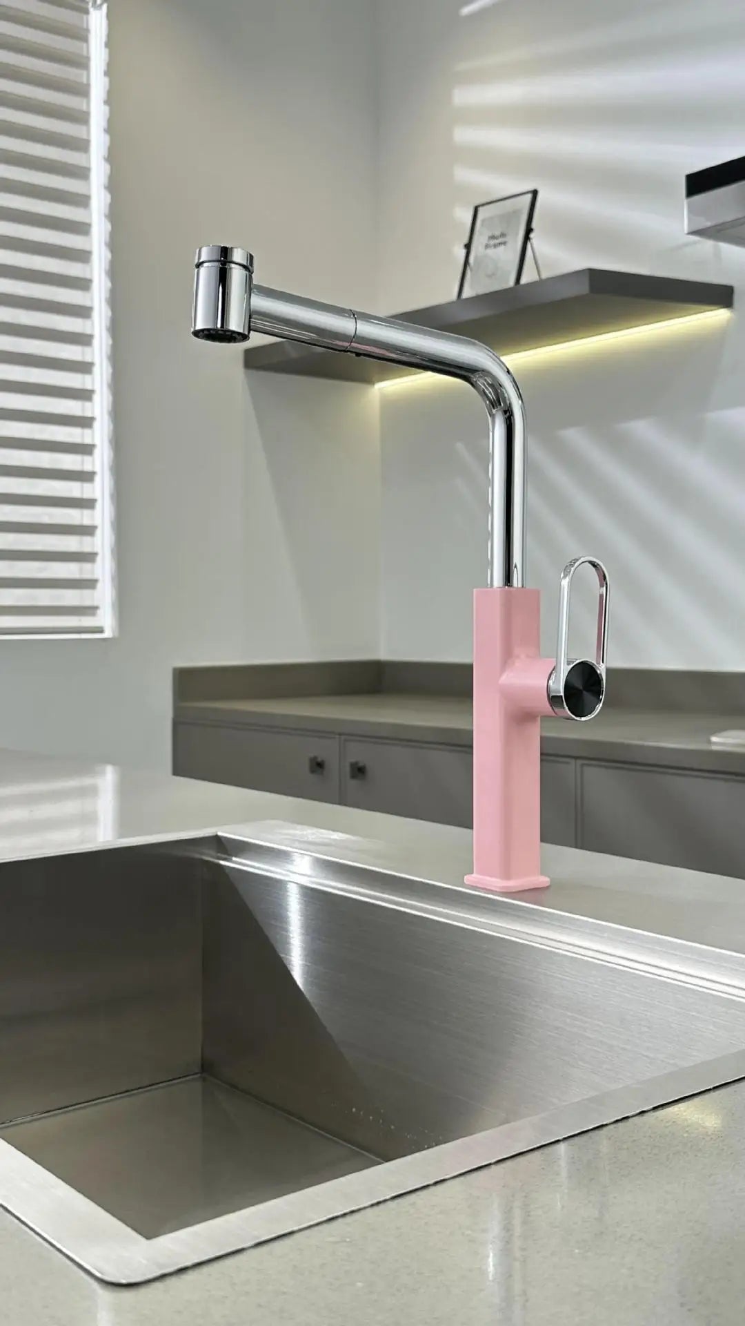 Pull Out Faucet Lever Brass Rotation Cold Pink