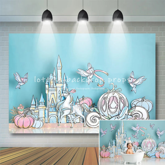 Cinderella Castle Birthday Photography Backdrop Cartoon Kids Girl