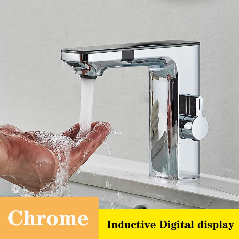 White Touchless Sensor Basin Faucet Smart Digital Display