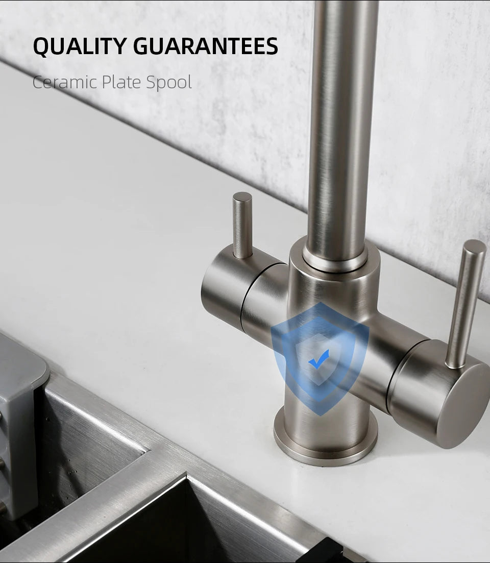 Brushed Nickel Faucet Pull Out Double Handle Tap