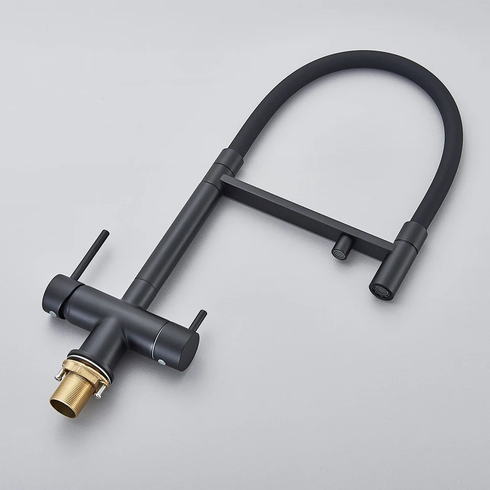 Black Filtered Faucet Pure Water Pull Out Brass