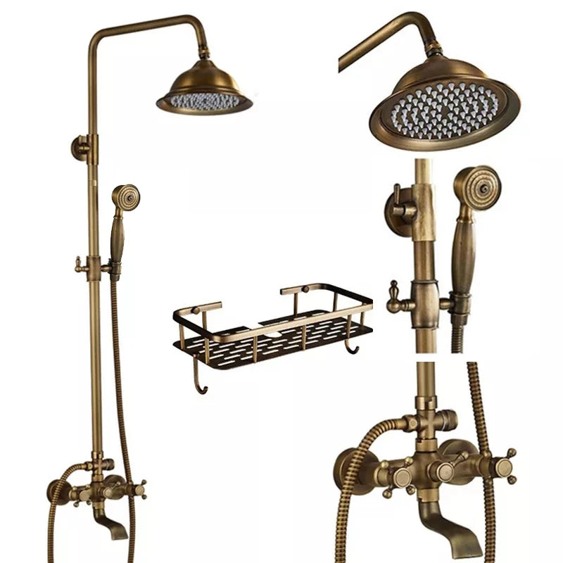 Antique Brass Shower Faucets Rainfall Shower Head Brass