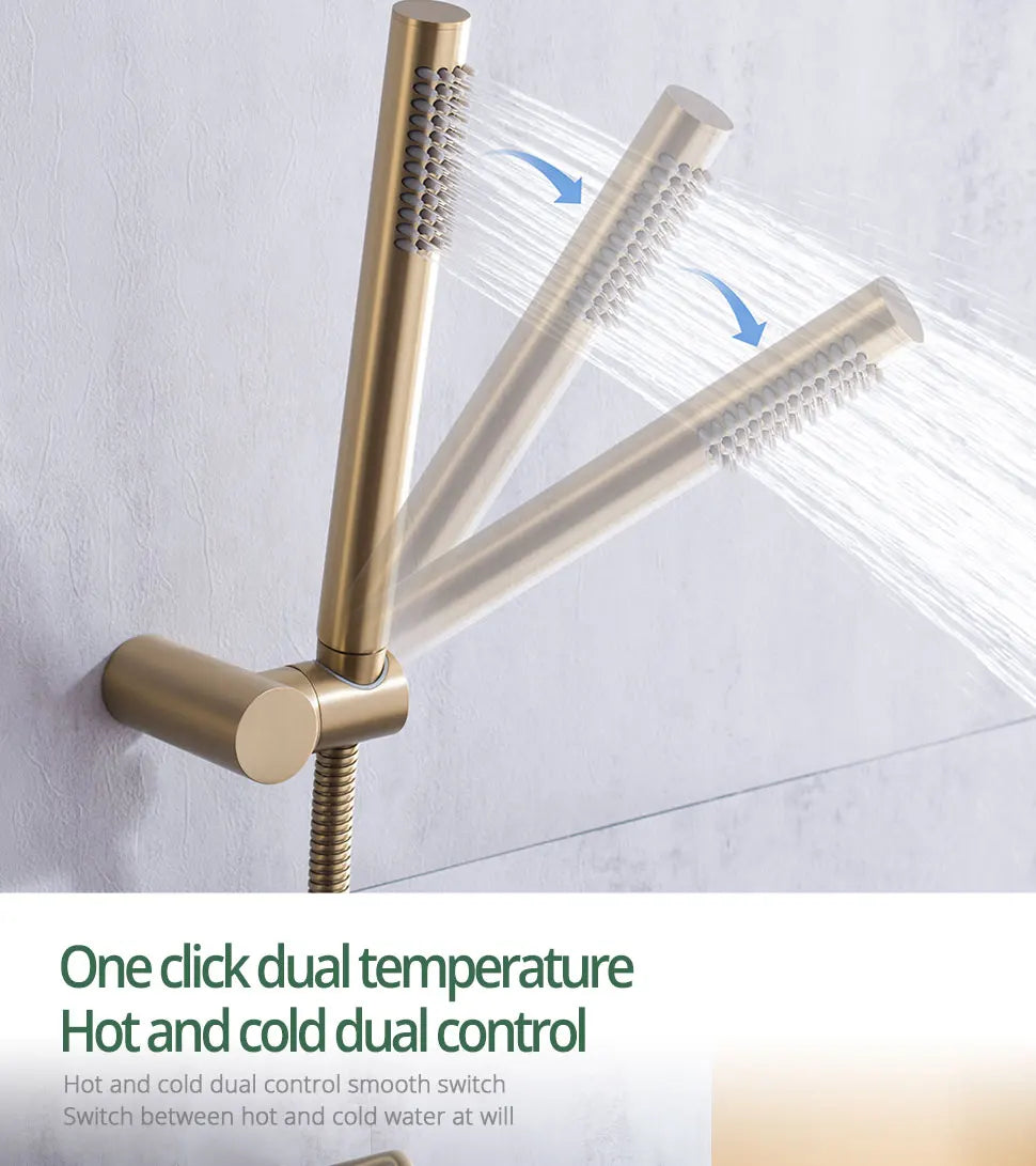 Brushed Gold Bathroom Faucet Shower System 3-Function Shower