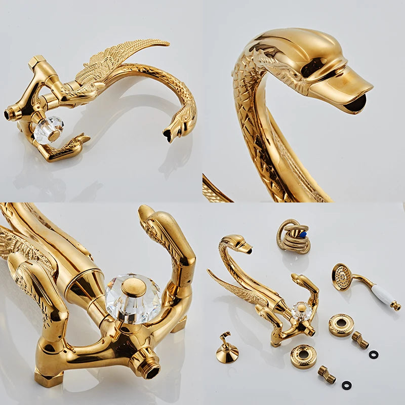 Ellen Bathtub Faucet Gold Swan Hand Shower Wall