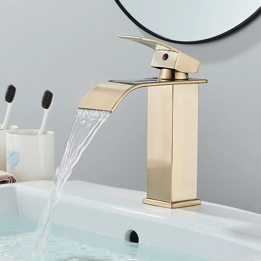 Waterfall Bathroom Basin Sink Faucet Handle Mixer Tap