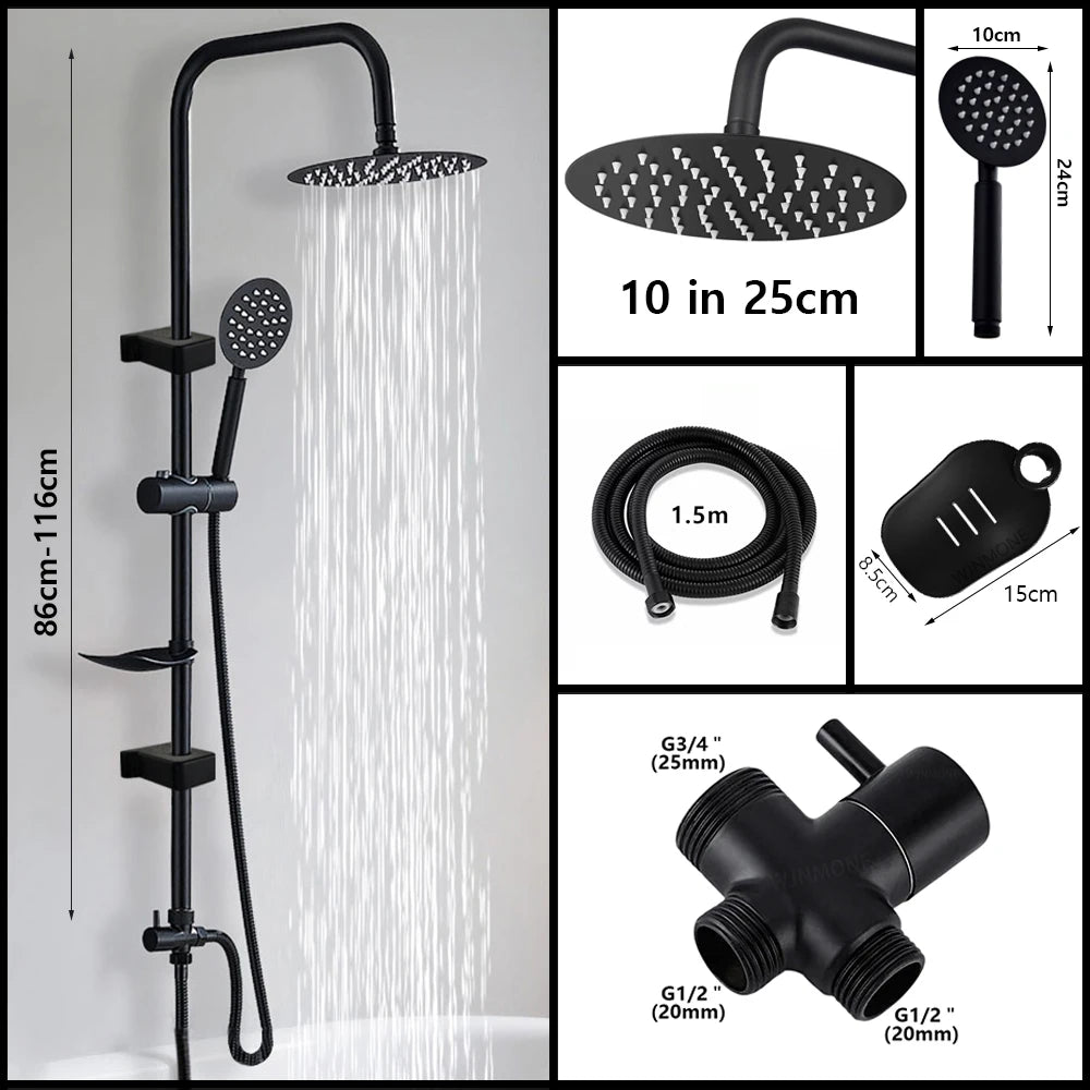 Black/Chrome Bathtub Split Rain Shower Handheld Bathroom Rainfall