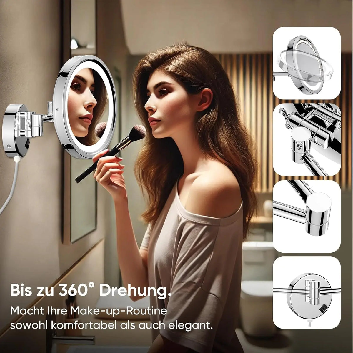 Brushed Gold Led Folding Bathroom Mirror Wall Mounted