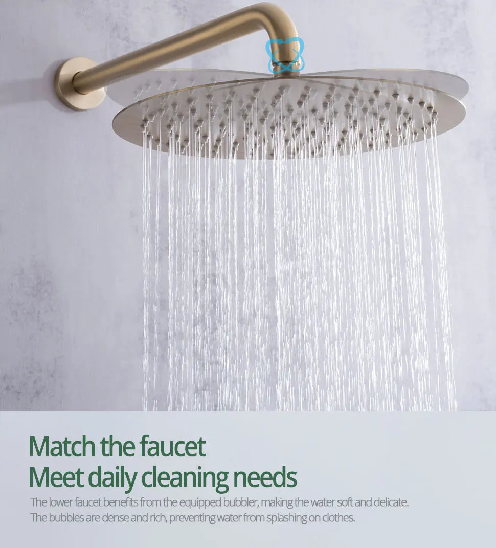 Brushed Gold Bathroom Faucet Shower System 3-Function Shower