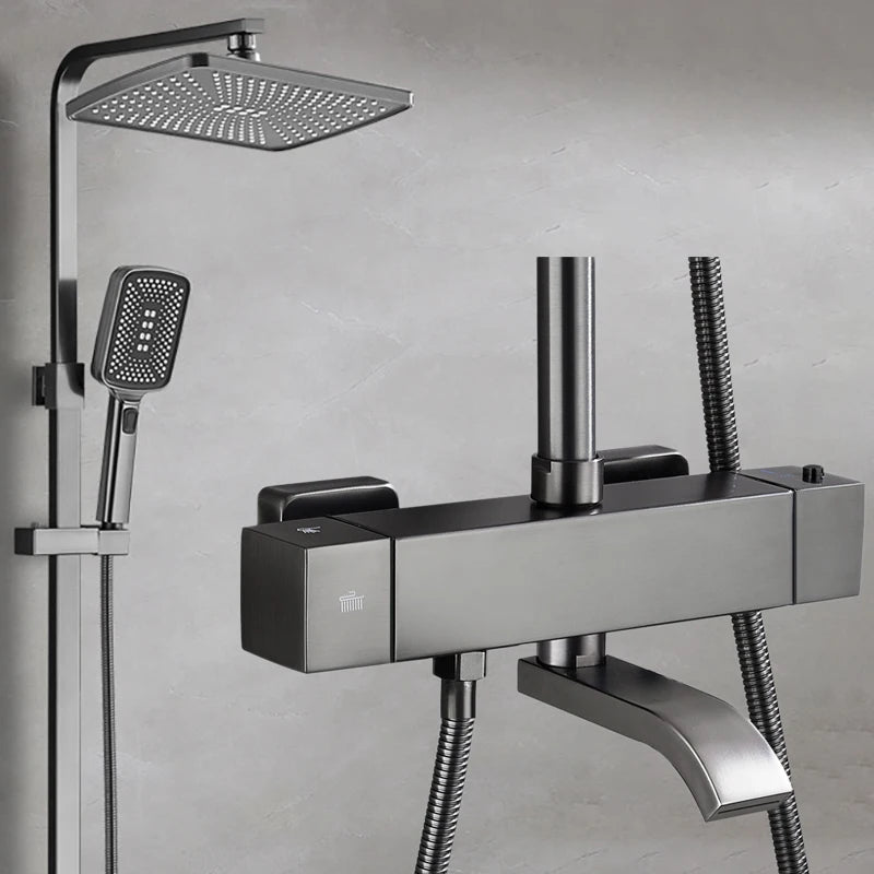 Square Thermostatic Bathroom Shower Quality Brass Cold Gold