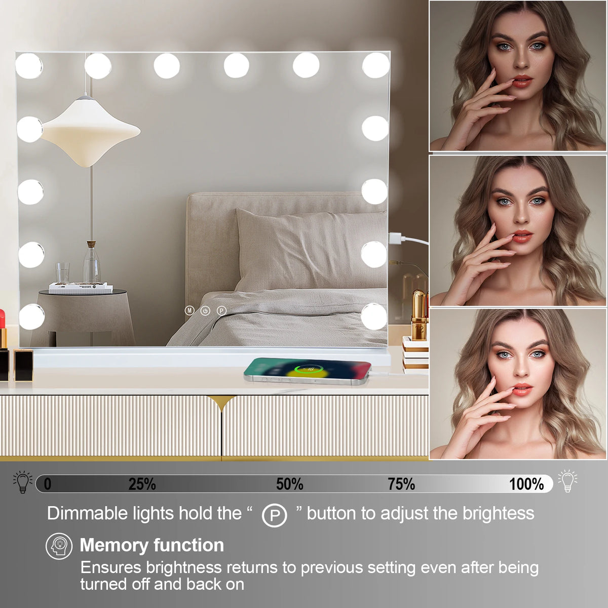 Large 50cm Hollywood Make-Up Table Mirror Vanity Lights