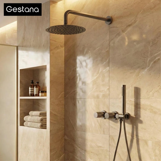 Luxury Gun Gray Brass Wall Mounted Shower System