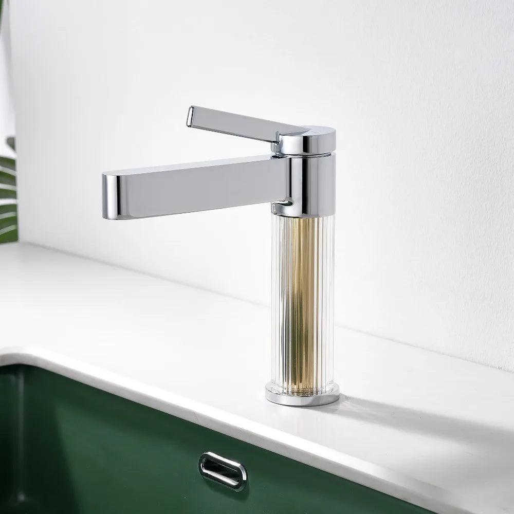 Yellow Bathroom Basin Faucet Acrylic Brass Cold Water