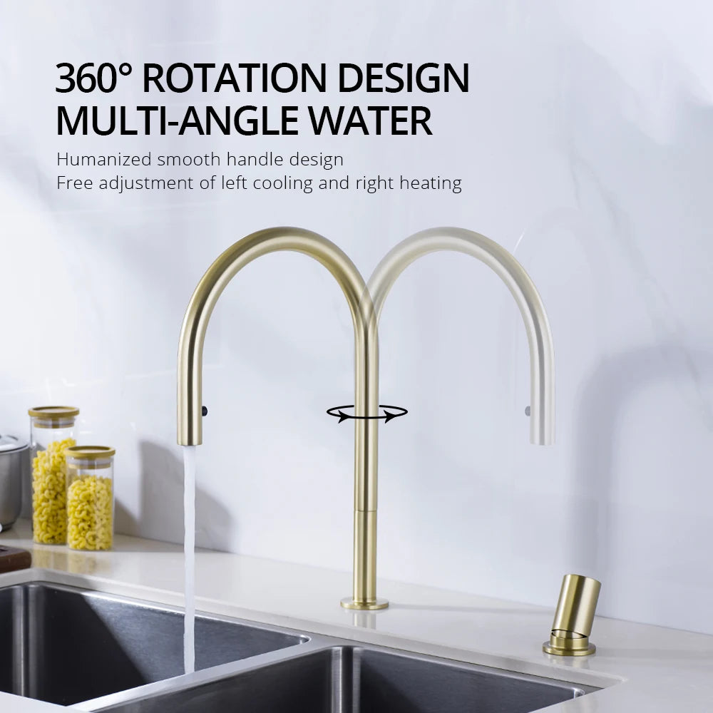 Brushed Gold Faucet Invisible Pull Out Spray Mixer