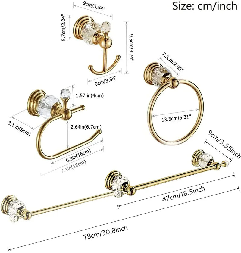 Pieces Gold Bathroom Sets Brass&Crystal Retractable Towel Bar