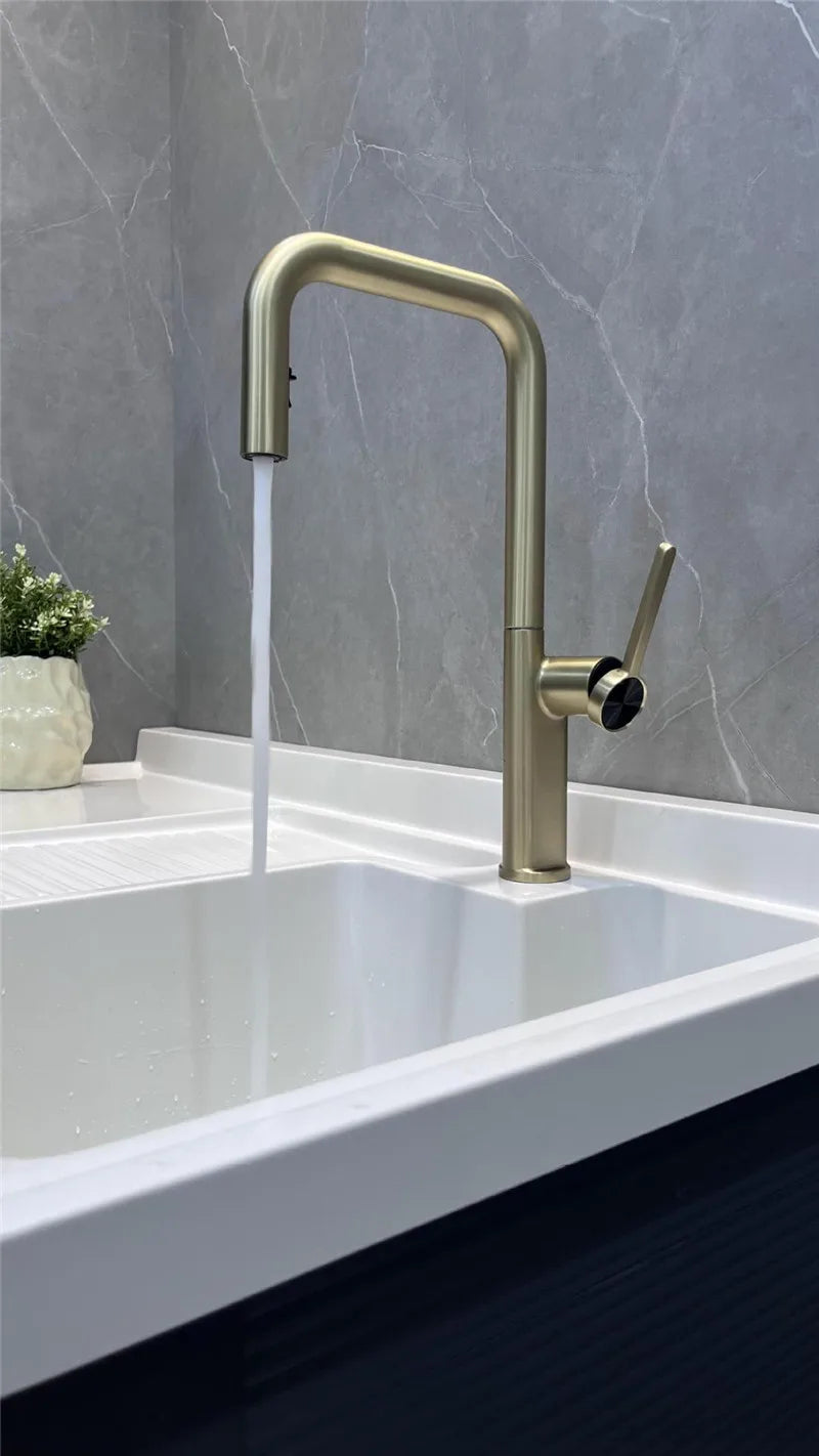 Brushed Gold Pull Out Faucets Brass Rose Gold
