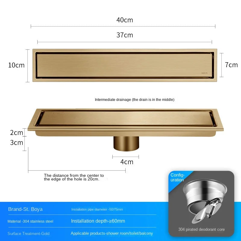 Invisible Tile Floor Drain Brshed Gold Black 304