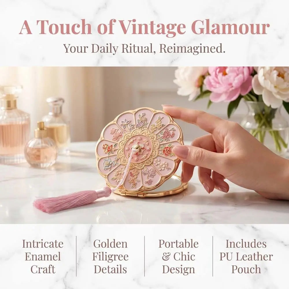 Flower Pattern Compact Mirror Compact Makeup Mirror Stand