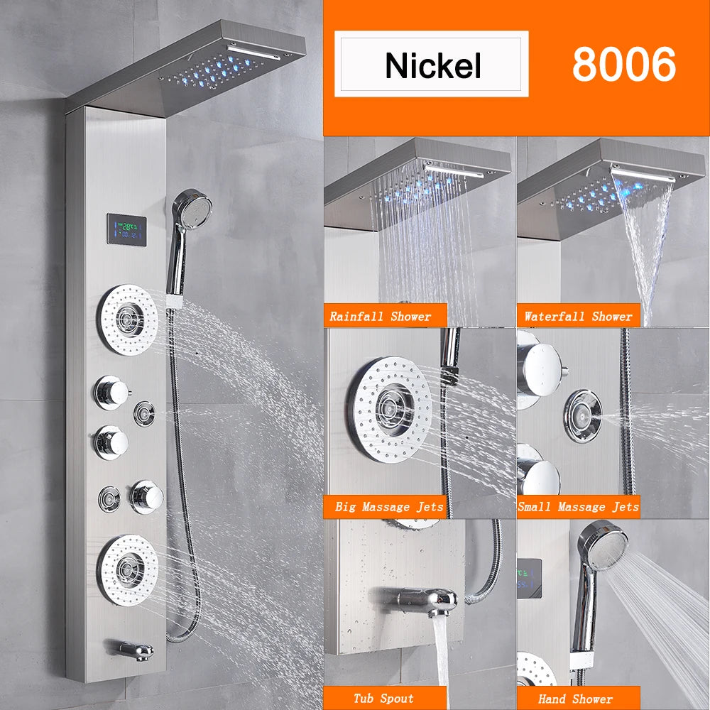 Black Led Shower Panel Column Shower Faucet Bathtub