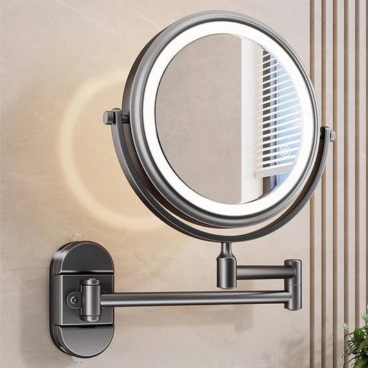 Folding Bathroom Wall Mirror Double-Sided Makeup Mirror Light