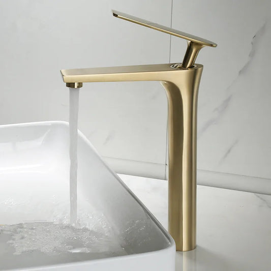 Tuqiu Bathroom Faucet Brushed Gold Brass Bathroom Basin