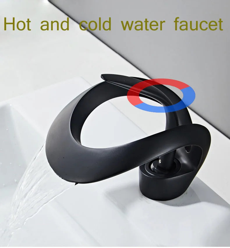 Black Bathroom Basin Taps Handle Waterfall Faucet Solid