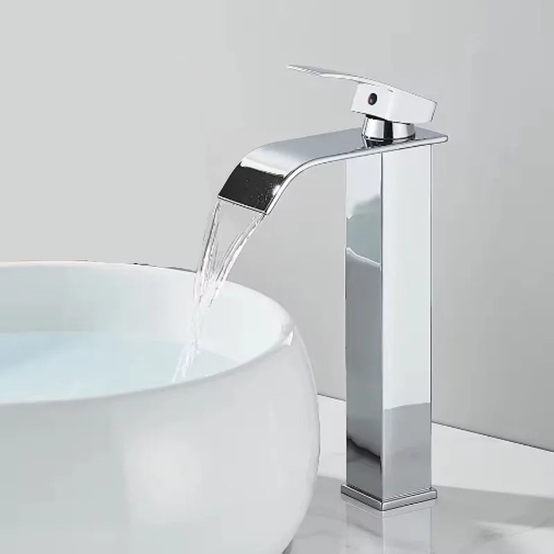 Brushed Golden Basin Faucets Elegant Waterfall Bathroom Sink