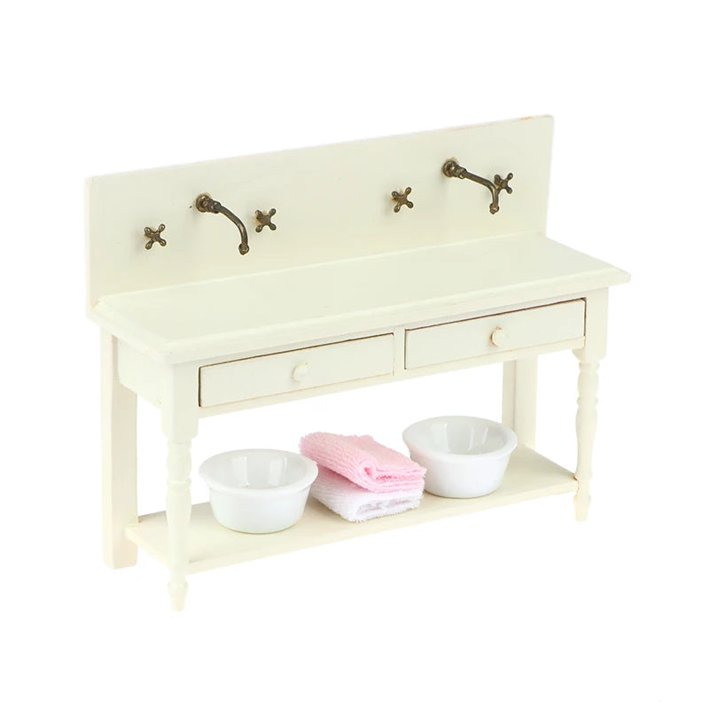 12 Dollhouse Miniature Wooden Bathroom Sink Cabinet Wash