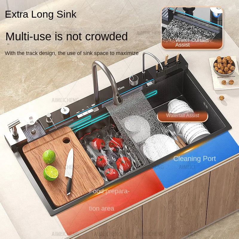 304 Stainless Steel Waterfall Sink Digital Display Large